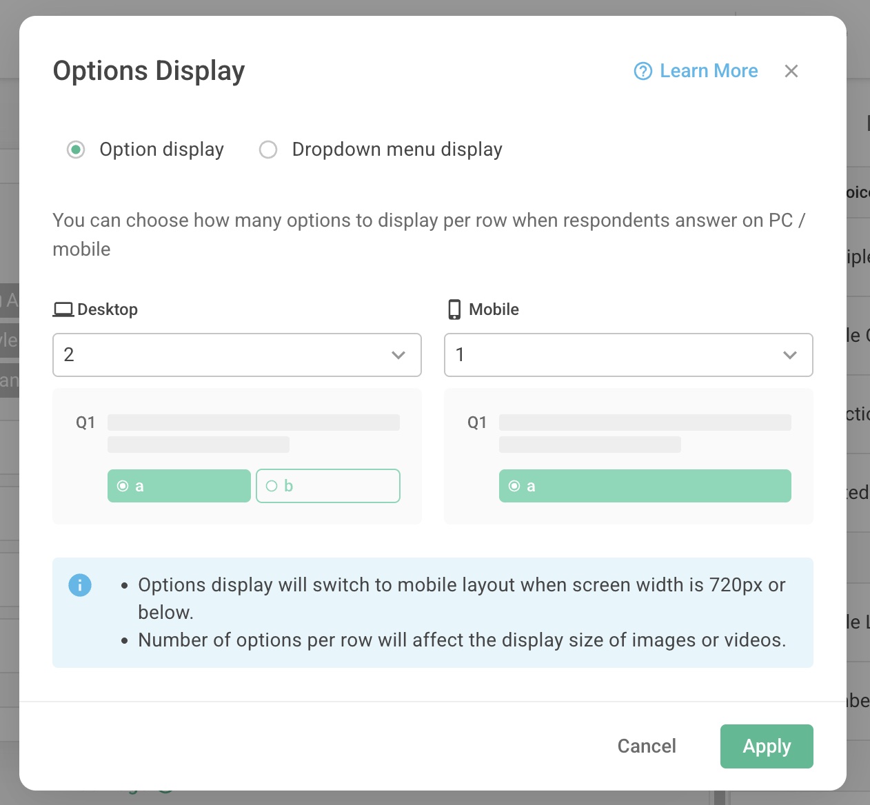 Options Display|SurveyCake Help Center